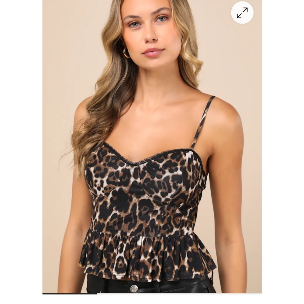 NWT Lulus Fierce Perfection Brown Leopard Mesh Peplum Cropped Cami Top  - Small